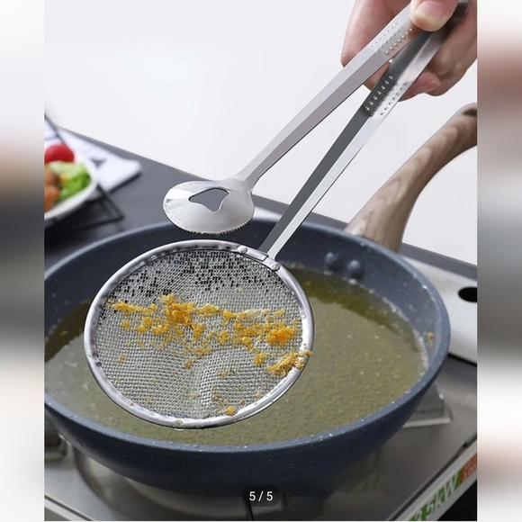1pc Stainless Steel Kitchen Colander, Frying Food Spoon, Strainer Spoon - Picture 1 of 1